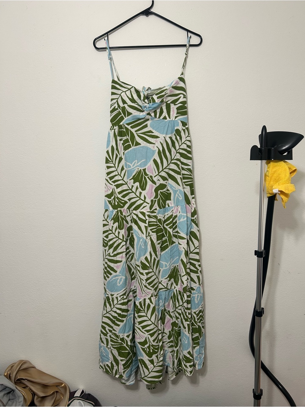 Aakaa Green Leaf & Light Blue Floral Maxi Dress